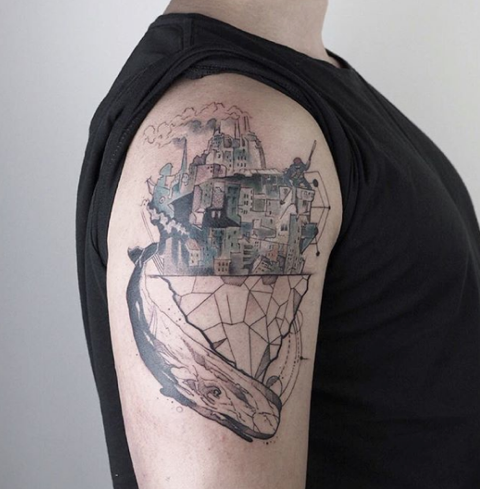 Watercolor tattoo by Baris of Gristle Tattoo