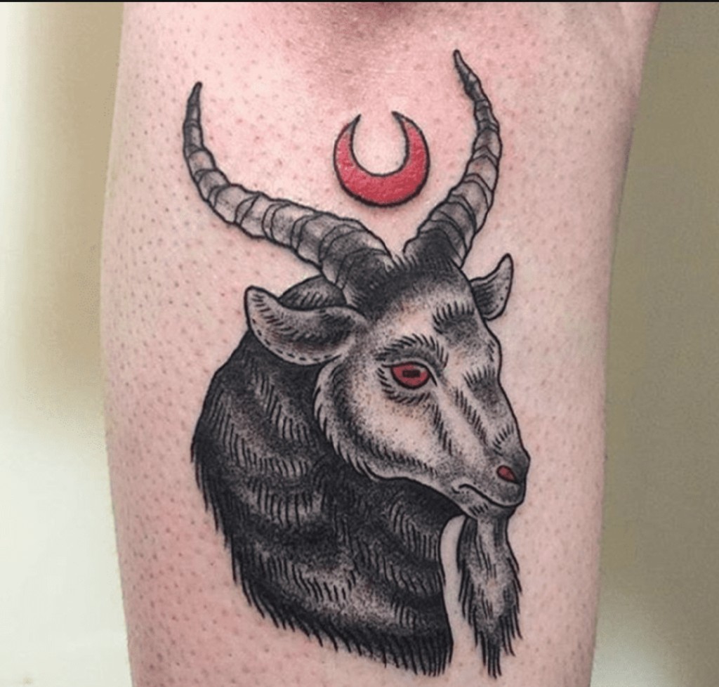Traditional-inspired occult tattoo by Dana of Gristle Tattoo