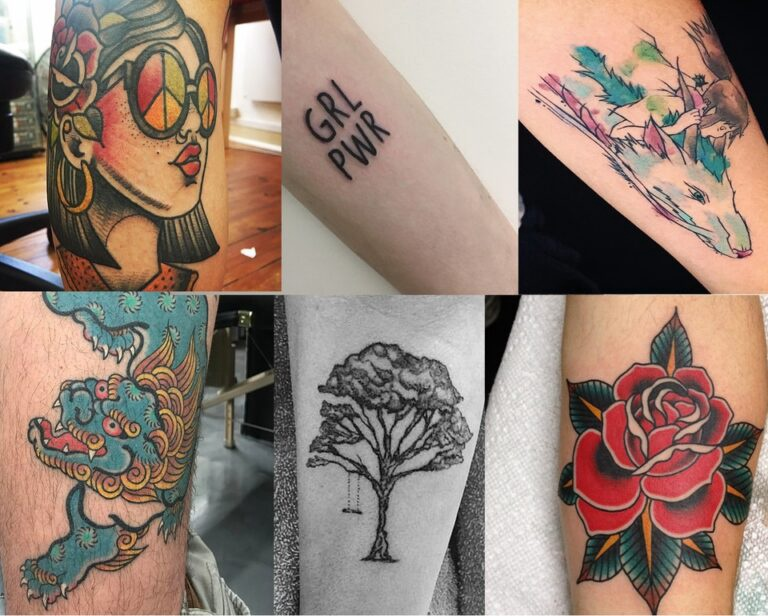 Collage of tattoos in different styles and techniques